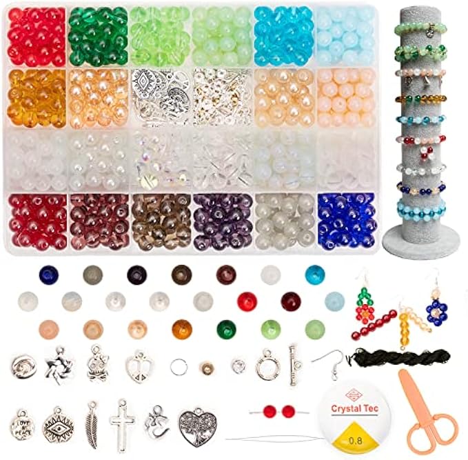 XAHUAYUAN 440Pcs 8mm Crystal Glass Beads for Jewelry Bracelet Making Kit for Adults, 22 Colors Natural Healing Beads Kit for DIY Bracelets Earrings Necklace, Gemstone Beading & Jewelry Making Supplies