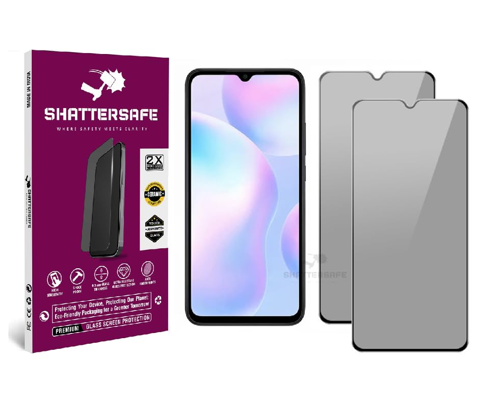Image of Anti-Spy Privacy Tempered Glass Compatible For Redmi 9A / 9 / 9C / 9i / 10A [Pack of 2]. Anti-Scratch, Edge-to-Edge Protection With Easy Installation Kit & Case Friendly Fit.