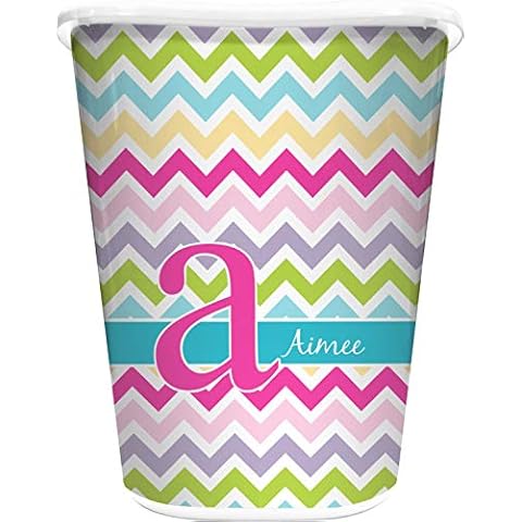 RNK Shops Personalized Colorful Chevron Waste Basket - Single Sided (White) Cover