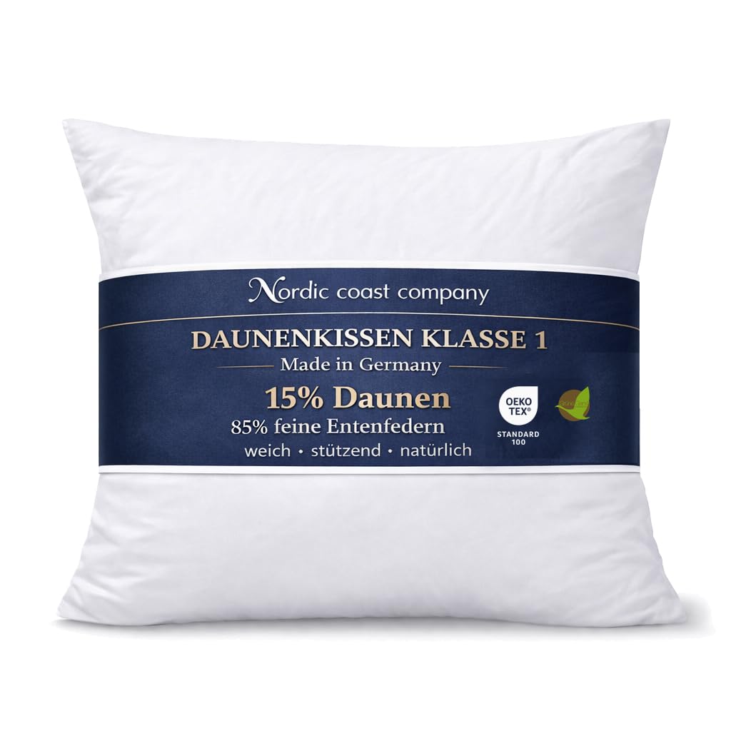 Nordic Coast® Daunenkissen 40x40 cm 250g – Kissen 40x40 Füllung Sofakissen – Kissenfüllung | Innenkissen | Füllkissen – 85% Federn & 15% Münsterländer Landdaunen – Made in Germany – Oeko-TEX