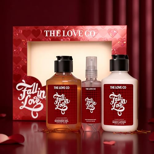 Image of THE LOVE CO. Fall in Love Gift Set for Women | Body Wash, Body Lotion & Body Mist | Bath & Body Care Pampering Hamper Pack of 3 | Birthday, Anniversary Gifts | Self Care Kit