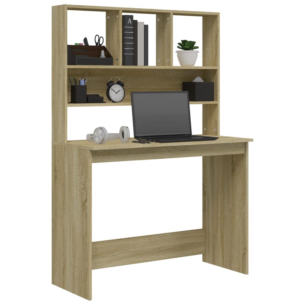 Biurko z regałem, dąb Sonoma, materiał drewnopochodny, 102 x 45 x 148 cm, kompaktowe biurko komputerowe, biurko biurowe, miejsce pracy do domu, biura, gabinetu, z miejscem do przechowywania i