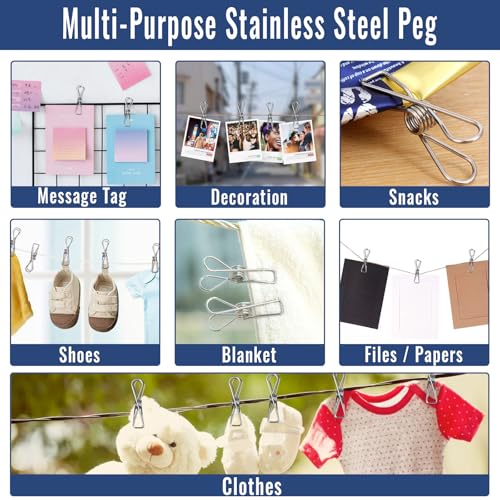 rietegio 70Pack Metal Clothes Pegs Large Washing Line Pegs Stainless Steel Clothes Pegs 5.4cm Strong Pegs for Washing Line Clothes Snack Bags Towels Picture Paper Kitchen Office - Image 7