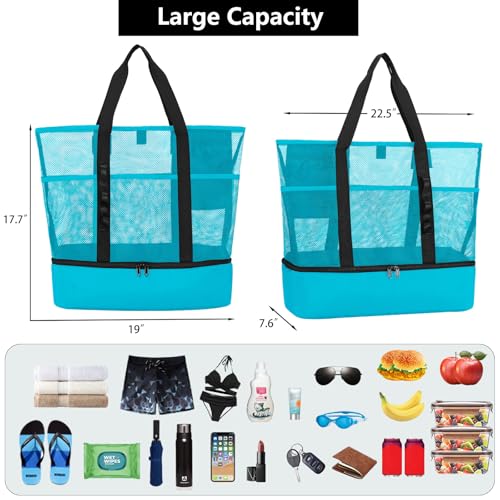 Image of Beach Bag with Cooler,Mesh Beach Bags for Women Sandproof for Pool and Swimming Travel Daily with Durable 8 Pocket