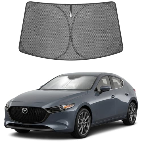 Image of Proadsy Windshield Sun Shade Custom Fit Mazda 3 2019-2026 Ice Crystal Black Front Window Sunshade UV and Heat Blocker Foldable Visor Keeps Car Cooler for Summer Parking and Daily Use