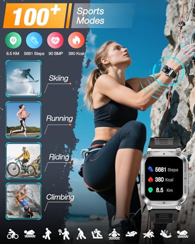 Military Smart Watches for Men - 1.83" GPS Smartwatch with Flashlight, Heart Rate, Sp02, Sleep Monitor, Bluetooth Call, Fitness Tracker for Android Phones & iPhone,Outdoor Sports Watches,Silver