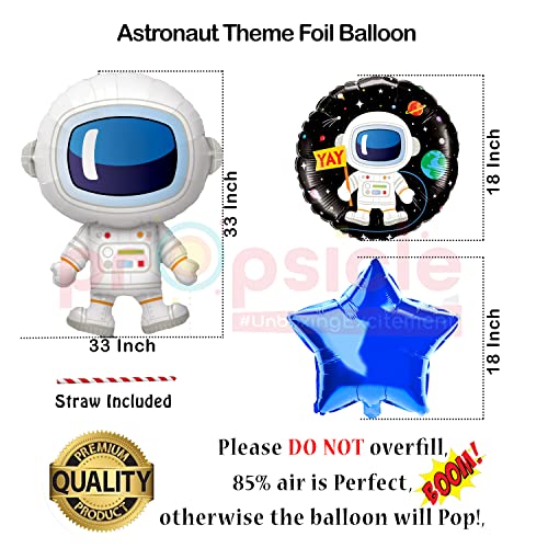 Image of Propsicle Astronaut Space Theme Foil Balloon Set with Blue Star and Round Happy Birthday Balloons for Kids Birthday Decoration Pack of 5, Air & Helium Support