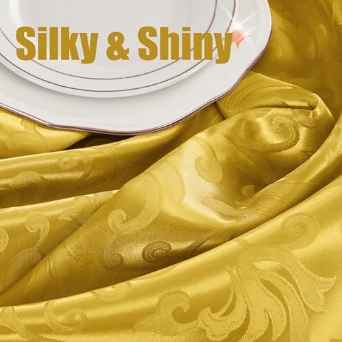 Rudong M TD0614RM 2 Pack Gold Satin Table Runners 12 X 108 Inch, Long Silky Damask Table Runner Decor, Bright Smooth Jacquard Dining Table Runners thumb #4