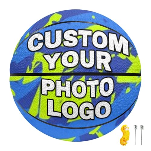 Bola de basquetebol personalizada, tamanho 5, tamanho 7, excelente aderência, personalizado indoor/ao ar livre Game Leather Basketball, Best Gift for Son from Mom Dad, para adultos e crianças