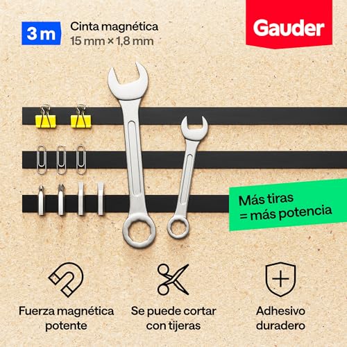 Miniatura 6 de Gauder Cinta Magnética Autoadhesiva Con Adhesivo 3m - Tira Magnética Fuerte Y Recortable - Alta Fuerza De Sujeción Con Reverso 3m 3 M X 15 Mm
