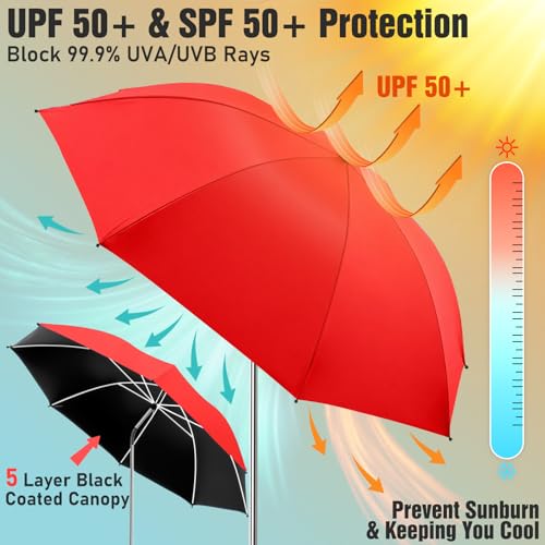 Image of 2 PACK Beach Umbrella with Clamp, 360 Adjustable Umbrellas for Chair, UPF50+ Umbrella for Beach Chair, Patio Chair, Wheelchair, Camping Chair, Golf Carts (Chair Not Included)