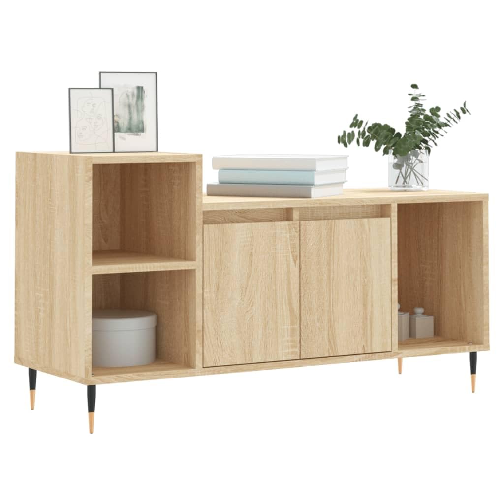 TV-Schrank Sonoma-Eiche 100x35x55 cm Holzwerkstoff Fernsehschrank mit Türen und 5 Fächern Standregal für Wohnzimmer Schlafzimmer稳stabil Media Center Möbel