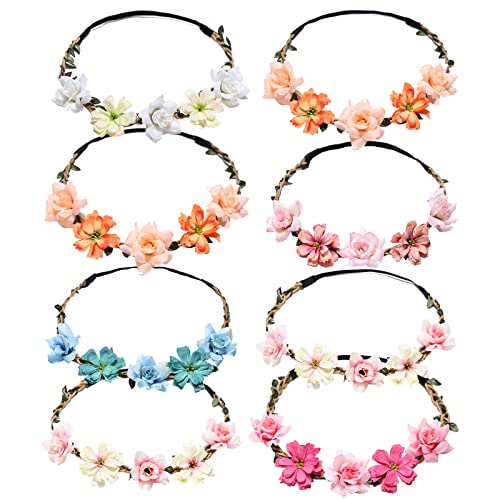 Blumenkranz Blume Krone Stirnband,8 Stück Blume Krone Stirnband,Blumenkrone,Haarkranz Krone, Blumenkranz Haarband, Blumen Krone Braut,Damen Mädchen für Festival Party Hochzeit Strand Geburtstag(8 Pcs) Cover