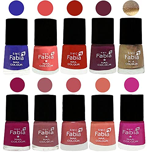 Image of SMC Fabia ALL IN ONE (PACK OF 10), Long Lasting Glossy Nail Polish, 6 ml Each, All Vibrant Colours,01777