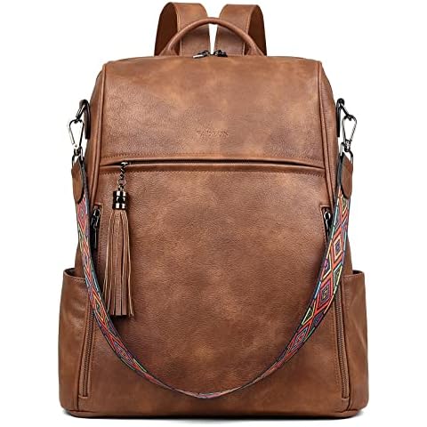 FADEON Laptop Backpack Purse for Women Large Designer PU Leather Laptop Bag, Ladies Computer Shoulder Bags Cover
