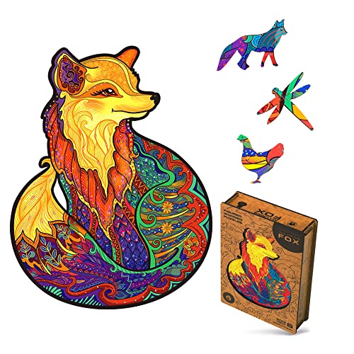 UNIDRAGON Original Puzzle en Bois — Renard Séduisant, 103 Teile, Petit 7 x 9.2 Pouces (18 x 23 cm) Bel Emballage Cadeau, Forme Unique Meilleur Cadeau pour Adultes et Enfants Cover