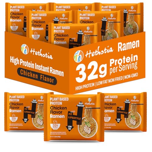 Hethstia High Protein Ramen, Chicken Flavor, 32g Plant Protein, 6-Pack