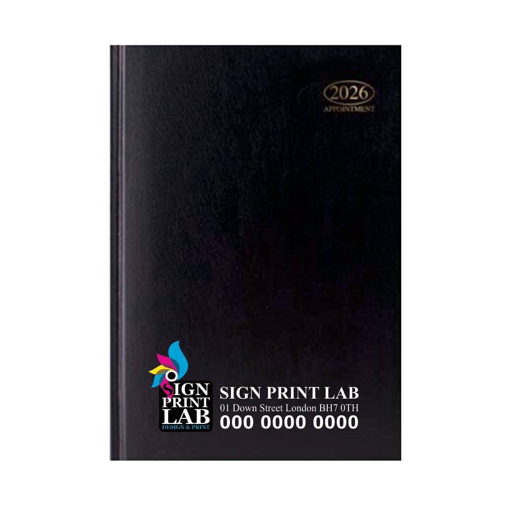 Personalised 2026 Diary A4 or A5 – Day-a-Page or Week-to-View Appointment Planner, Padded Leather-Style Cover, Custom Name or Logo, Black Blue or Red