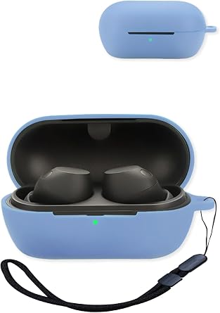 Compatible with Sony WF-C710N True Noise Cancelling Earphones,Premium Silicone Shockproof Protection Skin Touch Charging Port Accessible, Front LED Visible with Lanyard,Sky Blue.