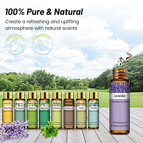 PHATOIL 9PCS Essential Oils Gift Set, 10ml/0.33fl.oz Scented Oils for Soap, Candle Making, Premium Quality Essential Oils for Diffuser, Humidifier, Massage - Thumbnail 2