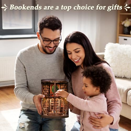 Book Nook Kit Profi DIY Holz Bücherregal Einsatz mit LED Licht – 3D Miniatur Bibliothek mit Doppel-Spiral-Treppe, Anspruchsvolles Holzpuzzle für Erwachsene, Sammler Booknook