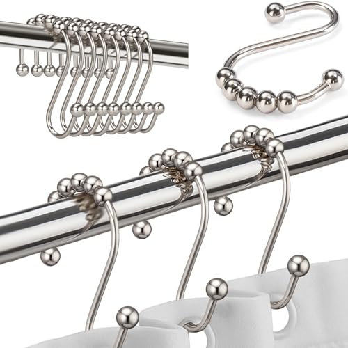 Silkfly Stainless Steel Shower Curtain Hooks, Set of 12 Rings, Rust Resistant Glide Hooks, Bathroom...
