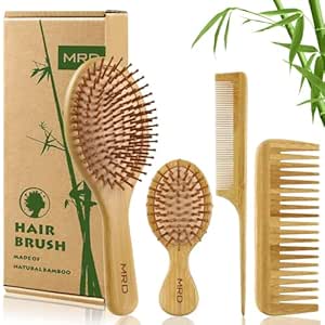 Amazon.com : MRD Hair Brush Set, Natural Bamboo Comb Paddle Detangling Hairbrush, Wide-tooth and tail comb No Bristle, suit for Women Men and Kids Thick/Thin/Curly/Dry Hair Gift kit : Beauty & Personal Care