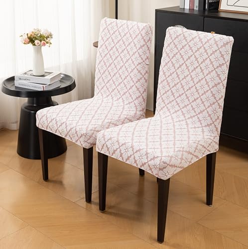 Image of HOMETHREADS Stretchable Elastic Jacquard Chair Seat Cover | Removable, Washable & Durable Chair Protector | Ideal for Dining Room, Kitchen, Restaurant & Party Chairs (F Pink, Pack of 1)