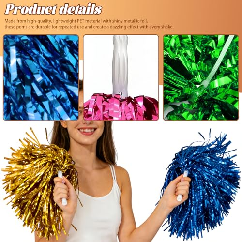 Hslife 12 Pcs Cheerleading Pom Poms, Cheer Pompoms Bulk with Metallic Foil Handle, Lightweight for Cheerleading, Sports Games, Party Dance Costume Accessories (Multicolor A) - Thumbnail 7