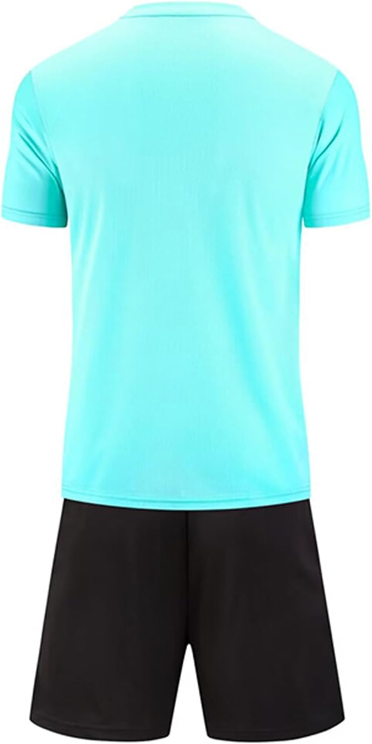 Kids Football Kit Soccer Jersey and Shorts Set for Pe Class School Athletic Tee Court Outfit Cyan 5-6 Years