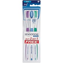Sensodyne Sensitive Toothbrush for Adults, Handheld, Multicolor Pack of 2+1