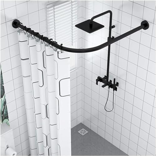 Barre de rideau de douche incurvée, tringle de rideau de bain incurvée - Installation facile, barres de baignoire en forme de L, tringle d'angle murale extensible pour salle de bain (70 x 95