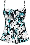 Gabrielle-Aug Women's Vintage Floral Print Sporty Tankini Top Swimsuit(FBA) (16, White Floral)