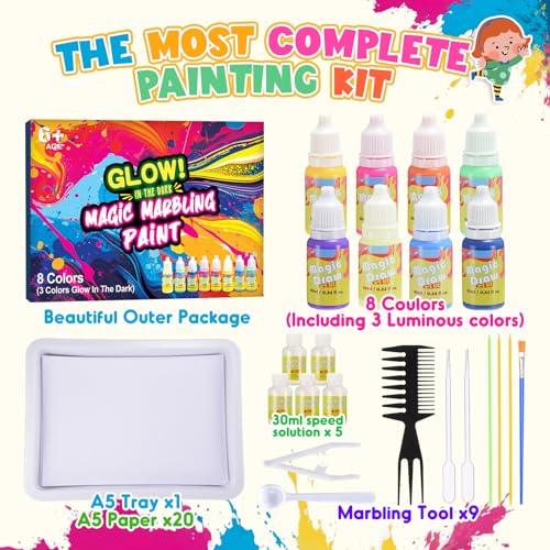 Hapikids Glow Water Marbling Paint for Kids, Arts and Crafts for Kids Age 6-12 Toys for 7-12 Year Old Girls Gift for 9 10 11 Year Olds Girls Boys Crafts for Kid Age 7-12 Birthday Xmas Gift Ideas - Image 2