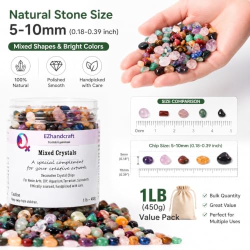Image of Natural Mixed Gemstone Crystal Chips - Polished Crystals Gravel Stones for Succulent Top Dressing, Aquarium Gravel, Vase Fillers, Resin Art, Healing & Home Decor (1 Pound Bulk)
