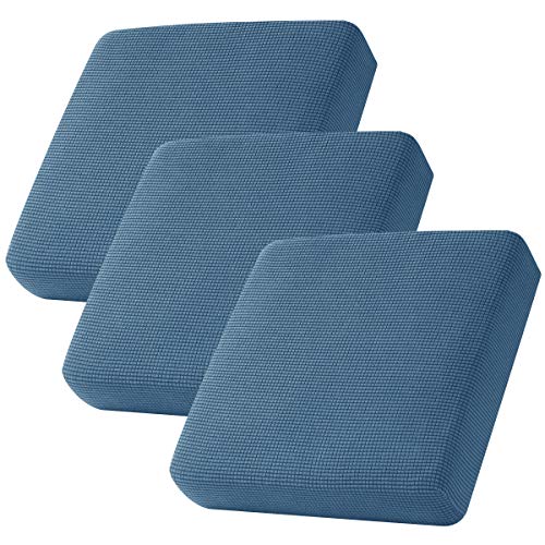 Image of CHUN YI Stretch Couch Cushion Cover, Fitted Loveseat Sofa Chair Seat Slipcover Furniture Protector, Checks Spandex Jacquard Fabric(3,Denim Blue), 3