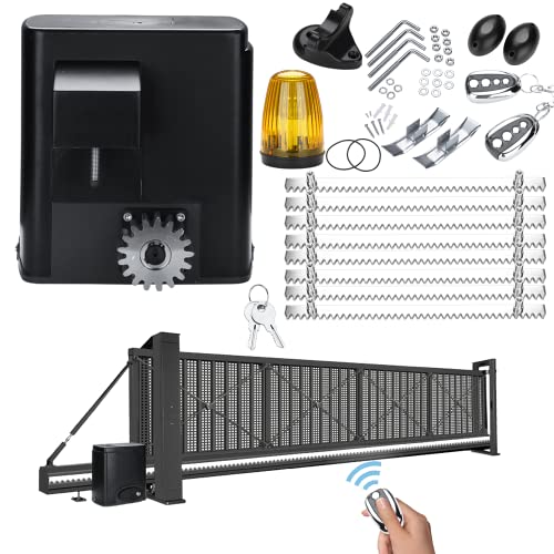 Ikodm 280W Motor para Puerta Corredera Capacidad 12M 600KG con 2 Control remoto Abridor, mando a distancia + barra dentada, para puertas de garaje, patio, set completo