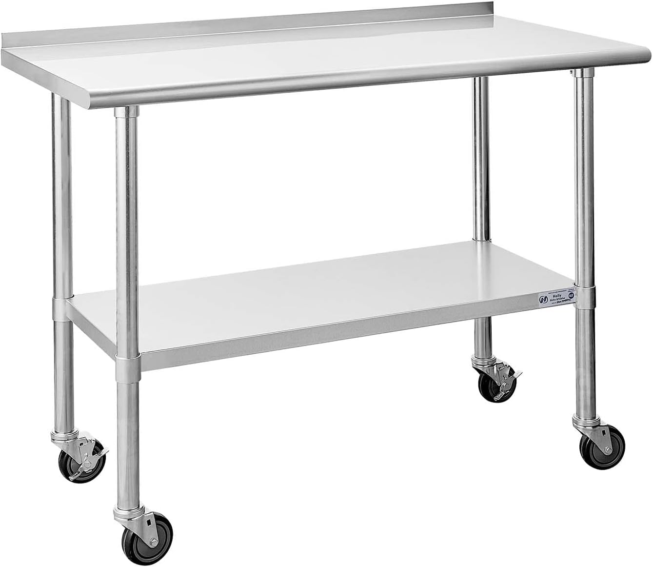 Hally Stainless Steel Table for Prep & Work 24 x 48 Inches with Caster Wheels, NSF Commercial Heavy Duty Table with Undershelf and Backsplash for