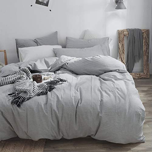 MooMee Home Collection Washed Cotton 3 Pieces Solid Duvet Cover Set, Includes 1