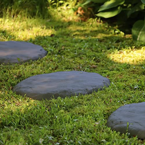 Ei Circular 15.5” Stepping Stones with Ground Stakes - Home or Garden Step Stones for Outdoor Walkway or Pathway Pavers - Polyresin Material (4, Slate Grey)
