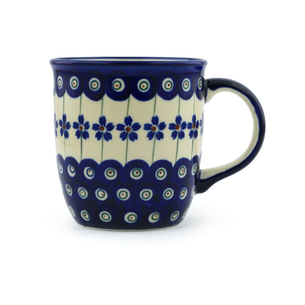 Polish Pottery Mug 12 oz Flowering Peacock