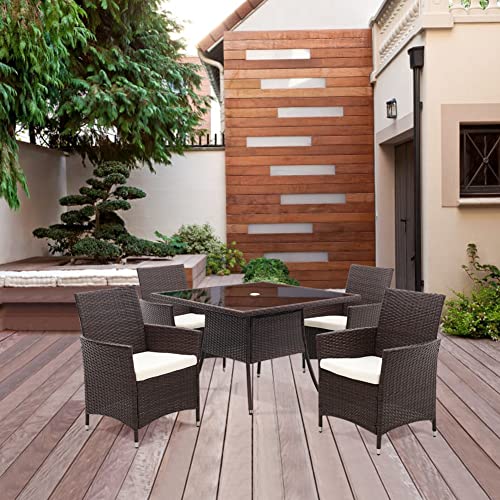 The Fellie Patio Table Garden Rattan Table Tempered Glass Tabletop 105cm Square Coffee Tables Outdoor Bistro Tables with Umbrella Hole,Brown 5 The Fellie Patio Table Garden Rattan Table Tempered Glass Tabletop 105cm Square Coffee Tables Outdoor Bistro Tables with Umbrella Hole,Brown - Image 5
