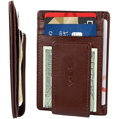 Viosi Money Clip Slim Leather Wallet For Men Front Pocket Rfid Blocking Card Holder With Rare Earth Magnets Cover
