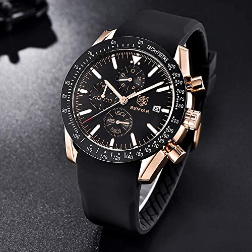 Image of BENYAR Mens Watches Quartz Movement Chronograph Leather Strap Fashion Business Sport Design 30M Waterproof Scratch Resistant Elegant Gifts for Men