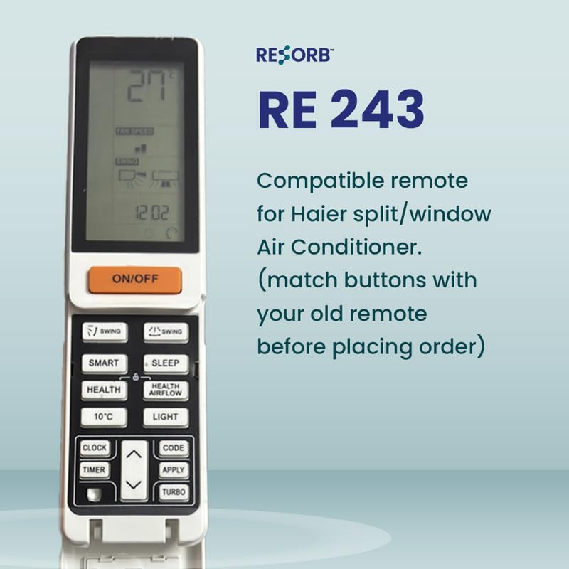 RESORB® RE 243 Compatible for HAIER AC Remote Control with ECO Sensor Button (Match Buttons with Your Old Remote Before Placing Order) 2