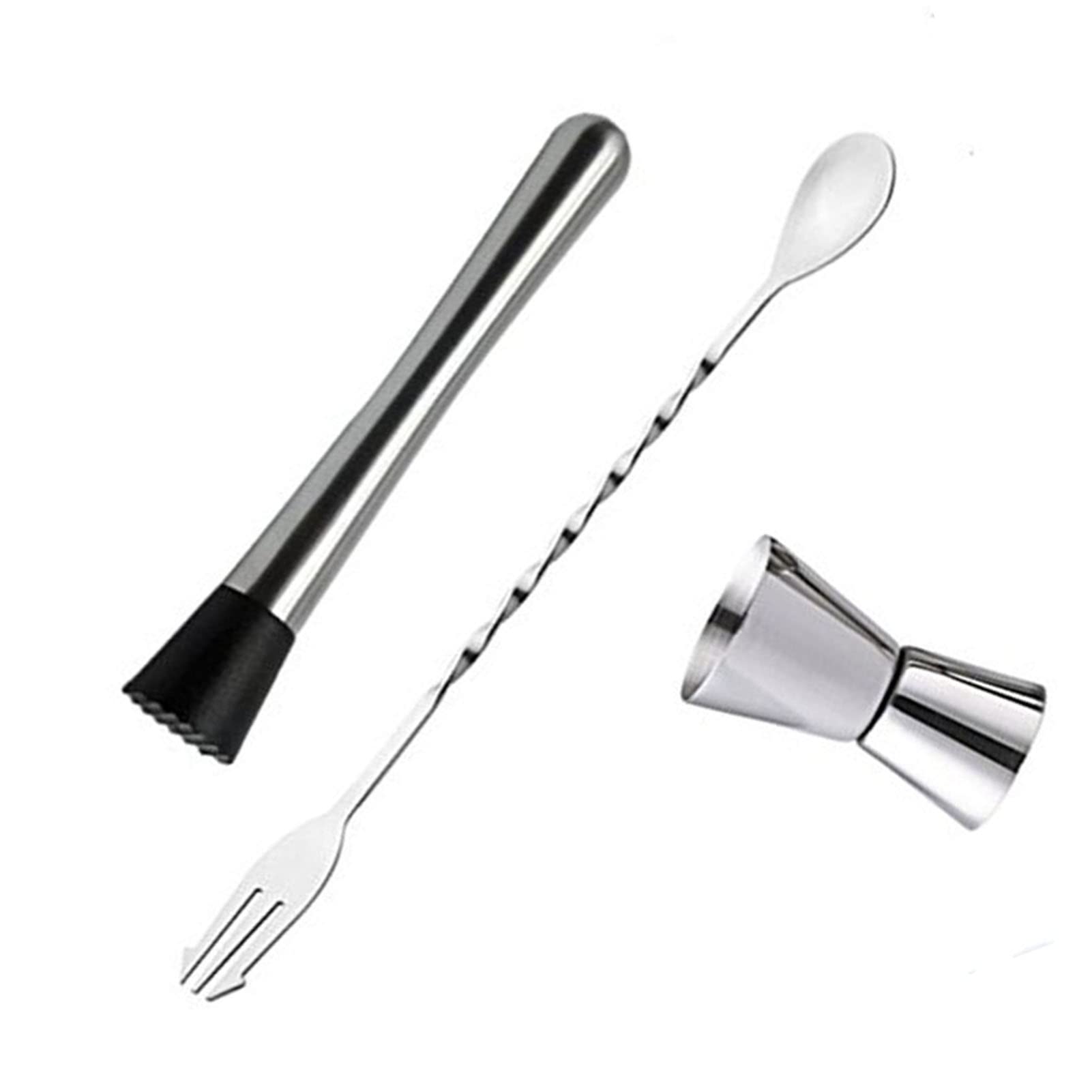 Cocktail Muddler Set, Cocktail Mixing Spoon Muddler and 15ml 30ml Jigger Stainless Steel Bar Tool Set for Friend Gatherings and House Parties