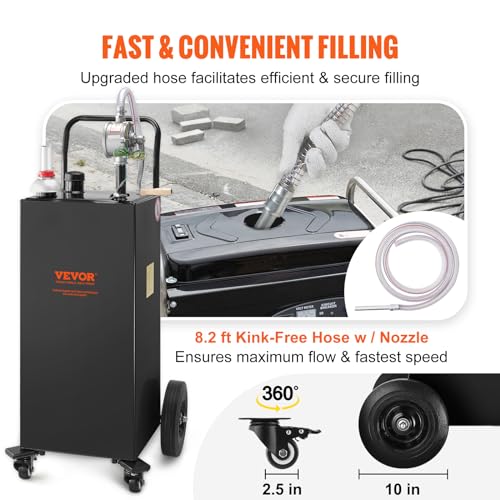 VEVOR 30-Gallonen-Kraftstofftrolley, Gaskraftstofftankbehälter 4 Räder, mit manueller Transferpumpe, Benzin-Diesel-Kraftstoffbehälter für Autos, Rasenmäher, Geländefahrzeuge, Boote usw., Schwarz