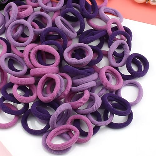 Image of Diversa Cotton Mini Rubber Bands Elastic Hair Ties, Small Baby Hair Bobbles Ponytail Holder for Kids Girls & Women, 2.5 cm in Diameter, Pack of 100 (Purple)