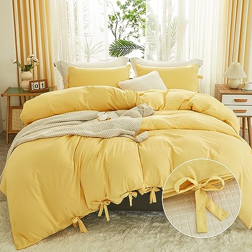 annadaif Yellow Duvet Cover King Size, 3 Pieces Duvet Cover Set