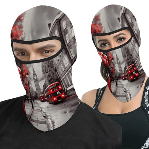 Máscara de cara Red London Street para hombre, balaclava fashion, transpirable, suave, antiviento para bicicleta, conducción, montañismo y esquí miniatura 1